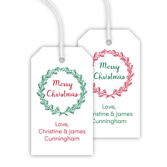 Merry Christmas Wreath Hanging Gift Tags